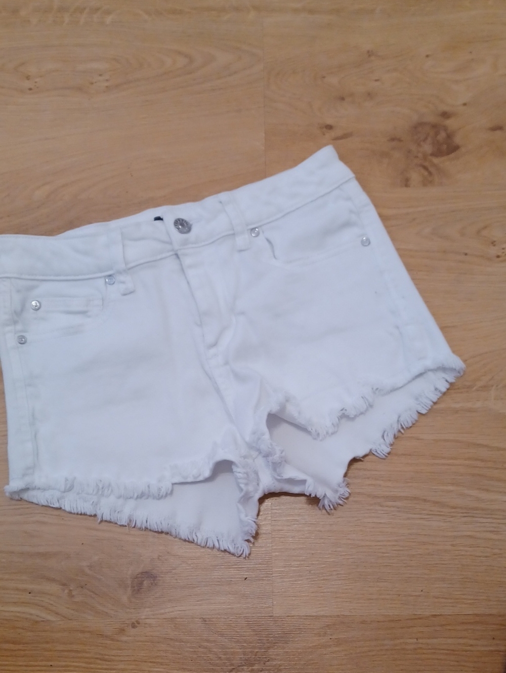 Celebrity Pink White Frayed Hem Denim Shorts Zip Fly Button 4 Pockets Women GUC